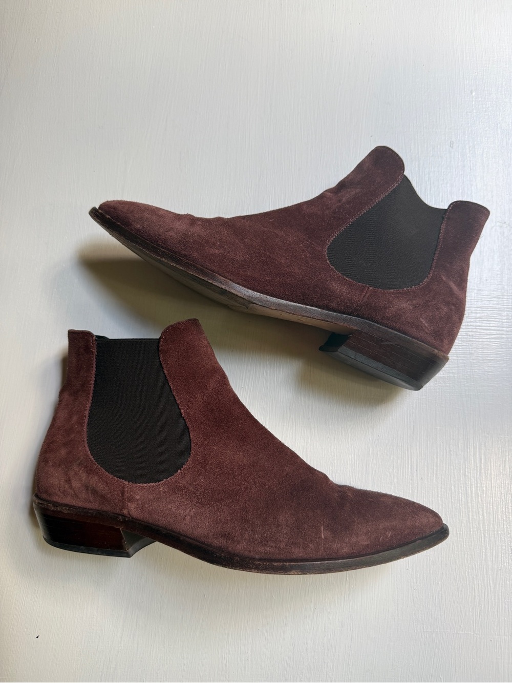 AGL Ankle Boots Chelsea Brown Suede 38.5 Pull On Texan Almond Toe Booties Italy